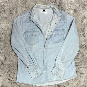 Topman Sky Blue Denim Casual Button Down